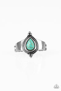 Chiseled into a tranquil teardrop, a refreshing turquoise stone is pressed into the center of a dainty silver band for a seasonal look. Features a dainty silver band for a flexible fit.