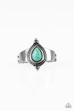 Chiseled into a tranquil teardrop, a refreshing turquoise stone is pressed into the center of a dainty silver band for a seasonal look. Features a dainty silver band for a flexible fit.