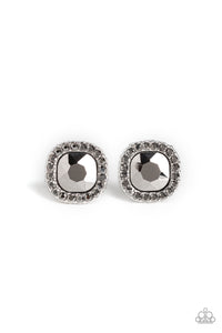 Featuring a regal square-cut, a glittery hematite gem is pressed into a frame radiating with glassy hematite rhinestones for a timeless flair. Earring attaches to a standard post fitting.