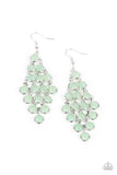 Encased in sleek silver fittings, a crystal-like collection of Green Ash gems trickle from a silver netted backdrop, creating a dewy display. Earring attaches to a standard fishhook fittin