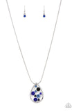 A bubbly collection of blue, Mykonos Blue, and Spring Lake rhinestones coalesce inside an airy silver teardrop, resulting in an effervescently elegant pendant at the bottom of a rounded silver snake chain. Features an adjustable clasp closure.