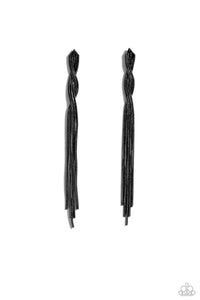 Ropes of gunmetal snake chains gently twist and release into a timeless tassel, resulting in a classic shimmer. Earring attaches to a standard post fitti