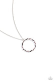 Encrusted with amethyst and light amethyst rhinestones, an oversized hoop with textured twists, delicately links into a sparkly pendant at the bottom of an extended silver chain. Features an adjustable clasp closure.