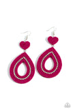 <p>Featuring white rhinestone accents, hot pink seed beads adorn the surface of a teardrop frame that swings from the bottom of a hot pink seed bead heart, creating a colorful lure. Earring attaches to a standard fishhook fitting.</p> <p>&nbsp;</p>